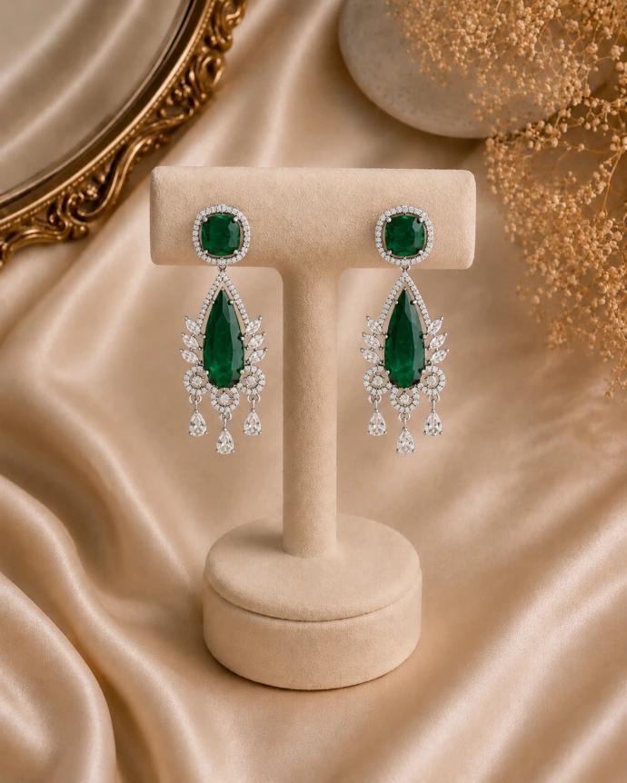 Sleek Royal Zircon Statement Artificial Earrings