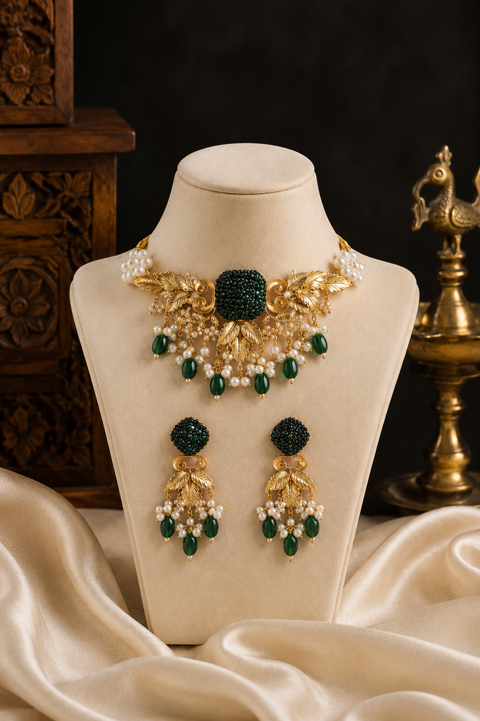 Emerald Vine Pearl Choker Set