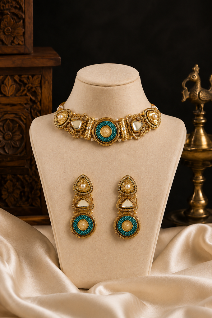 Turquoise Heritage Mirror Choker Set