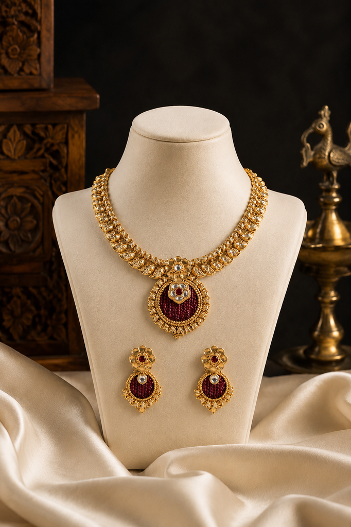 Ruby Heritage Gold Rajwari Pendant Set