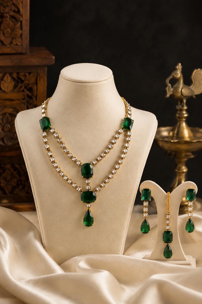 Double Line AD Zircon Necklace Set