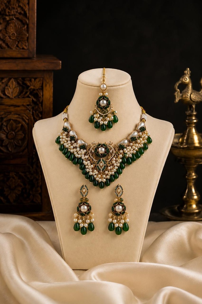 Turkish Emerald Pearl Bridal Set