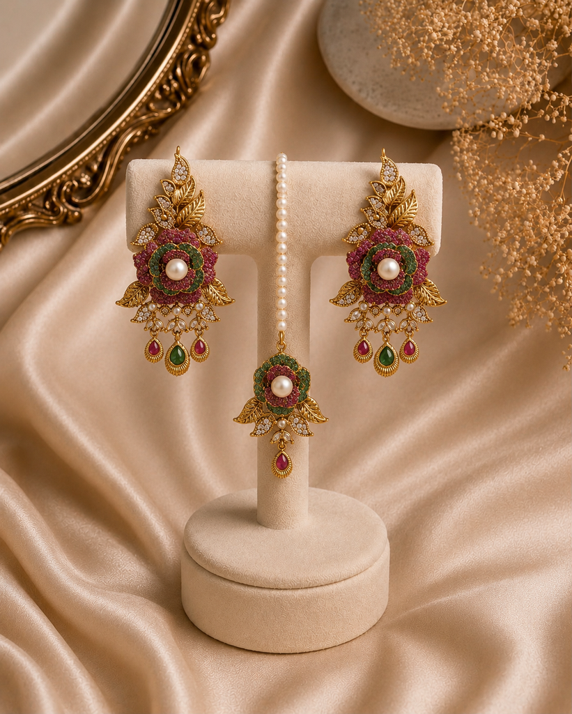 Floral Radiance Earrings & Tikka Set