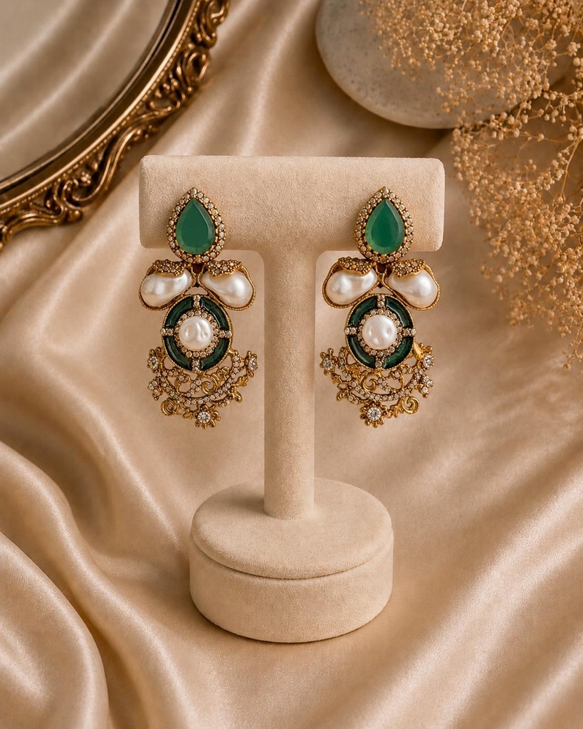 Baroque Pearl & Emerald Earrings