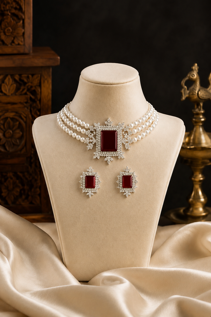 Ruby Pearl Crown Set