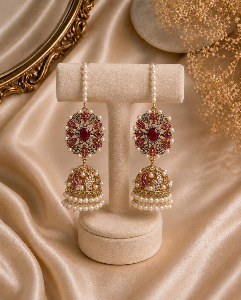 Royal Ruby Floral Jhumkas