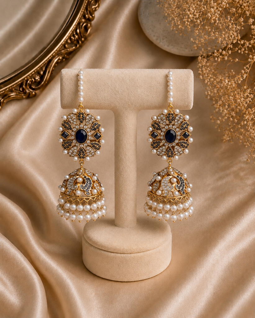 Sapphire Bloom Jhumkas