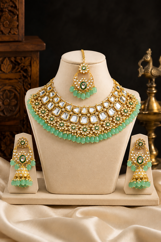 The Gulnaaz Mint Green Kundan Set