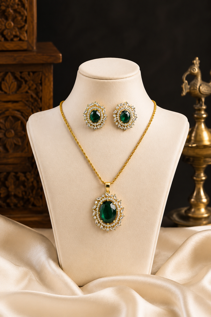 The Emerald Radiance Zircon Pendant Set