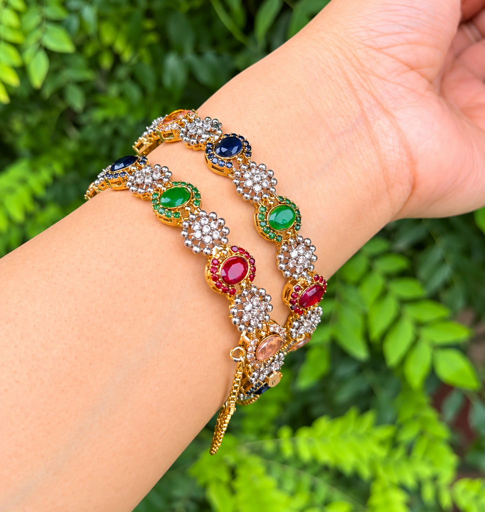 Regal Floral Multi-Gemstone Zircon Bangles (2.6)