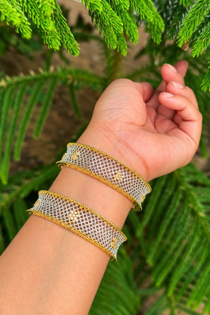 Celestial Sparkle Dual-Tone Net Zircon Bangles (2.6)