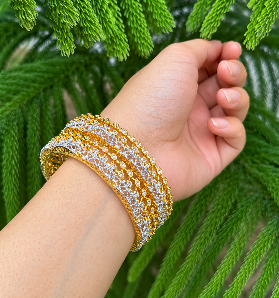 Radiant Marquise Zircon Gold & Silver Bangle Set (2.6)