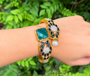 Regal Emerald-Cut Zircon & Pearl Open-Cuff Bangle