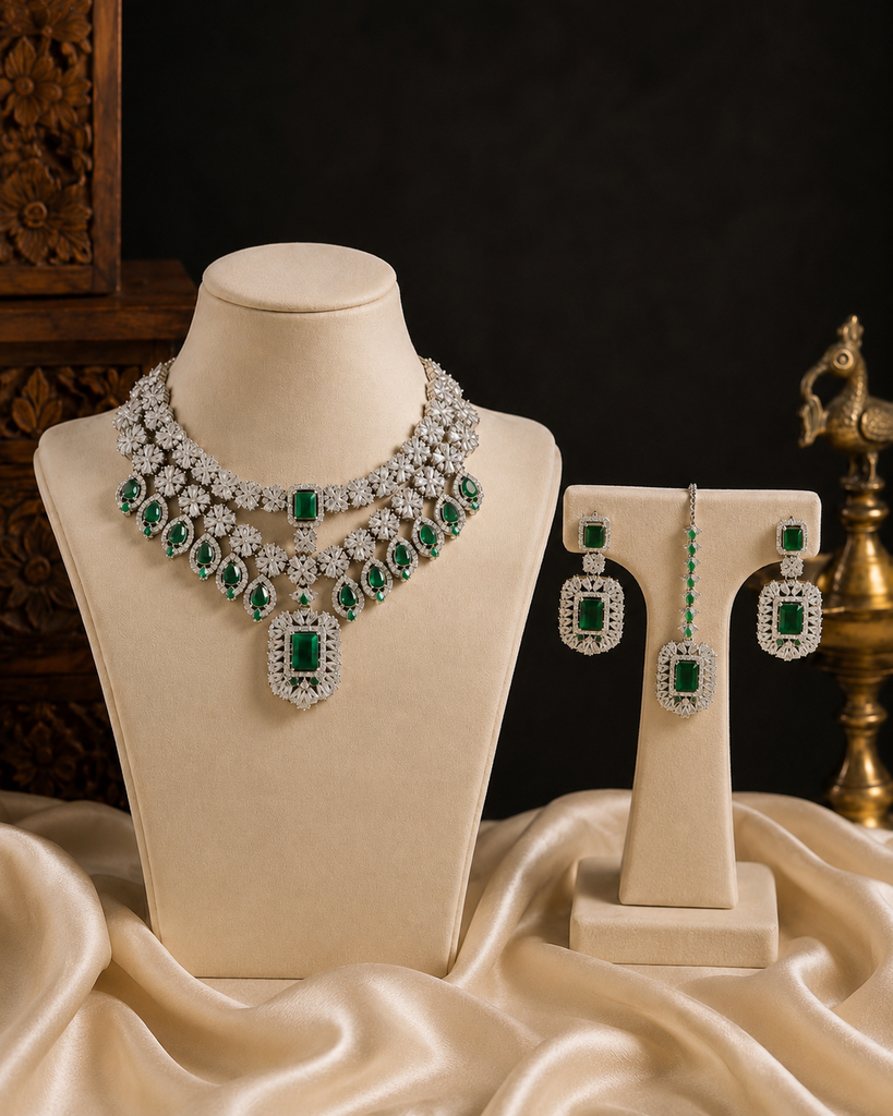 Emerald Royale Zircon Double-Line Bridal Set