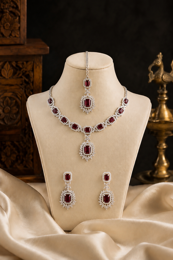 Ruby Red Zircon Luxury Bridal Set