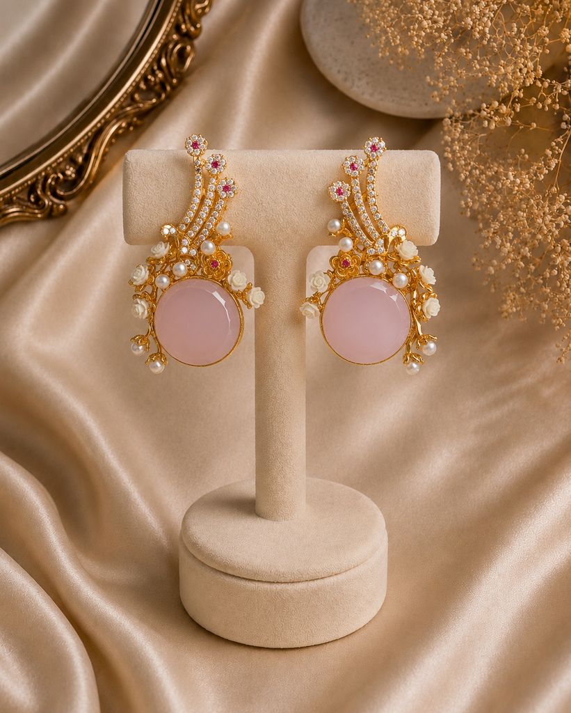 Blush Pearl Floral Zircon Earrings