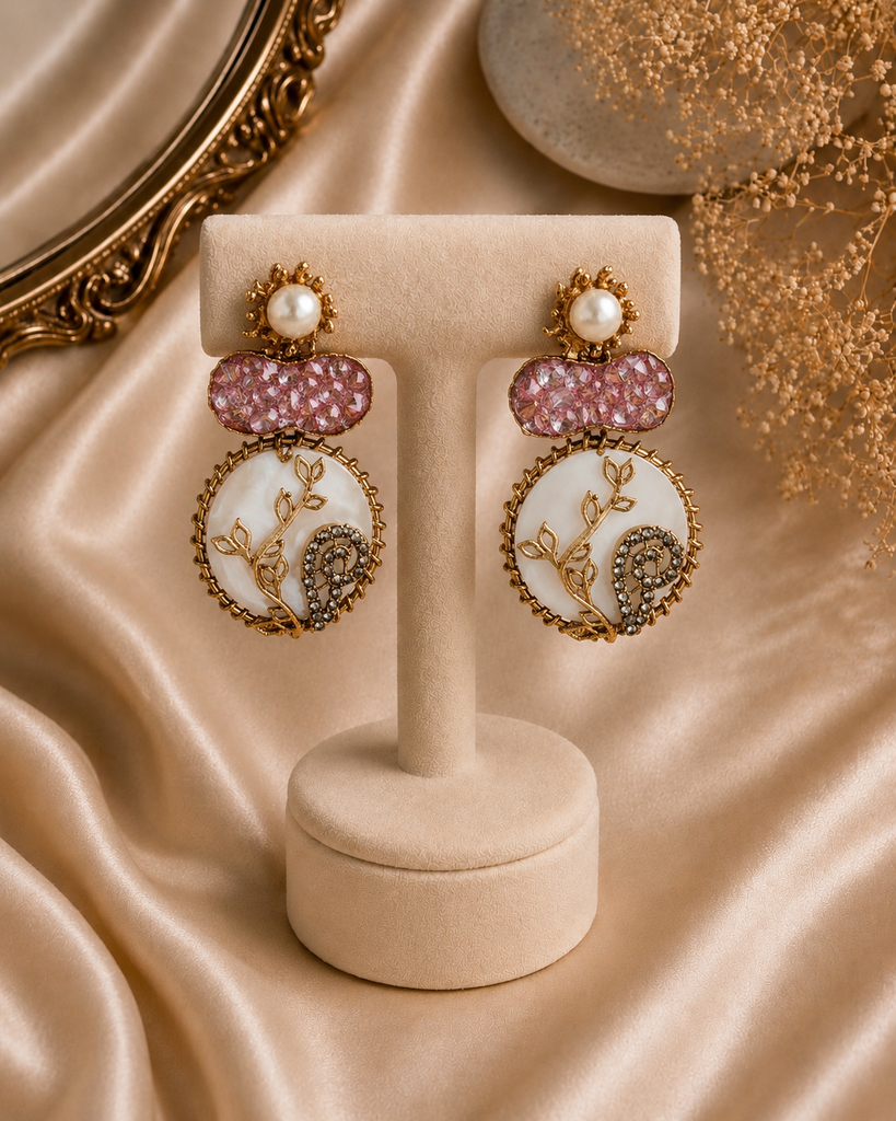 Rosé Vine & Pearl Statement Earrings