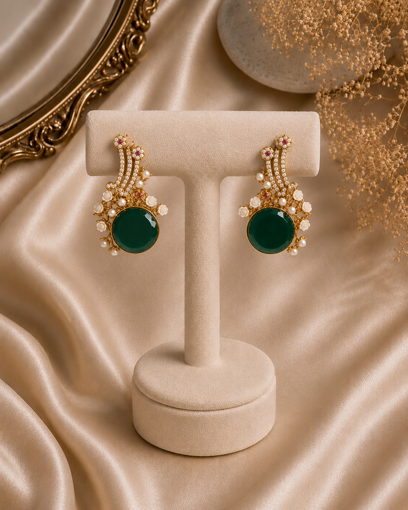 Emerald & Rose Quartz Royale Earrings