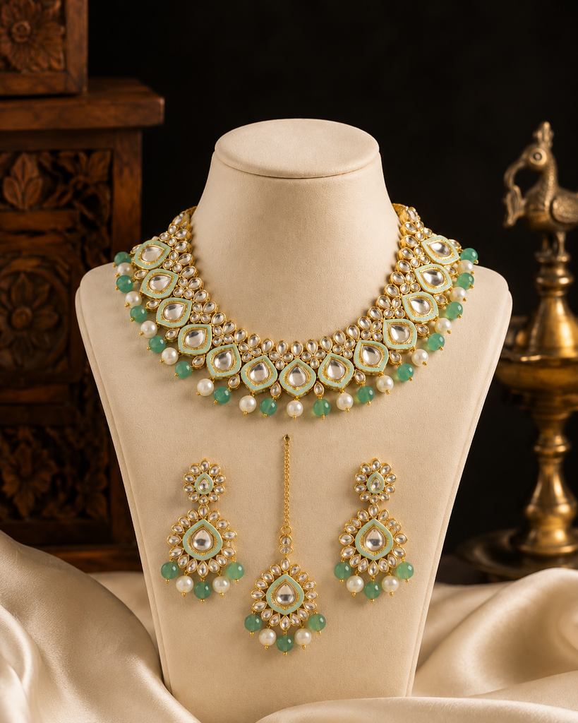The Mint Kundan & Pearl Necklace Set