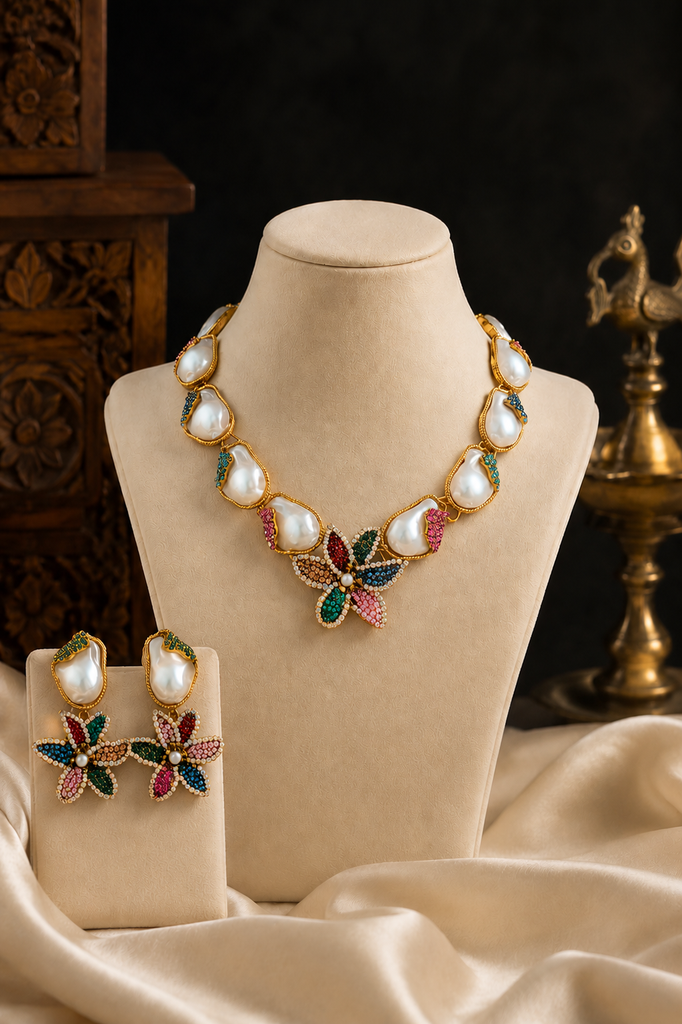 Floral Baroque Pearl Necklace Set