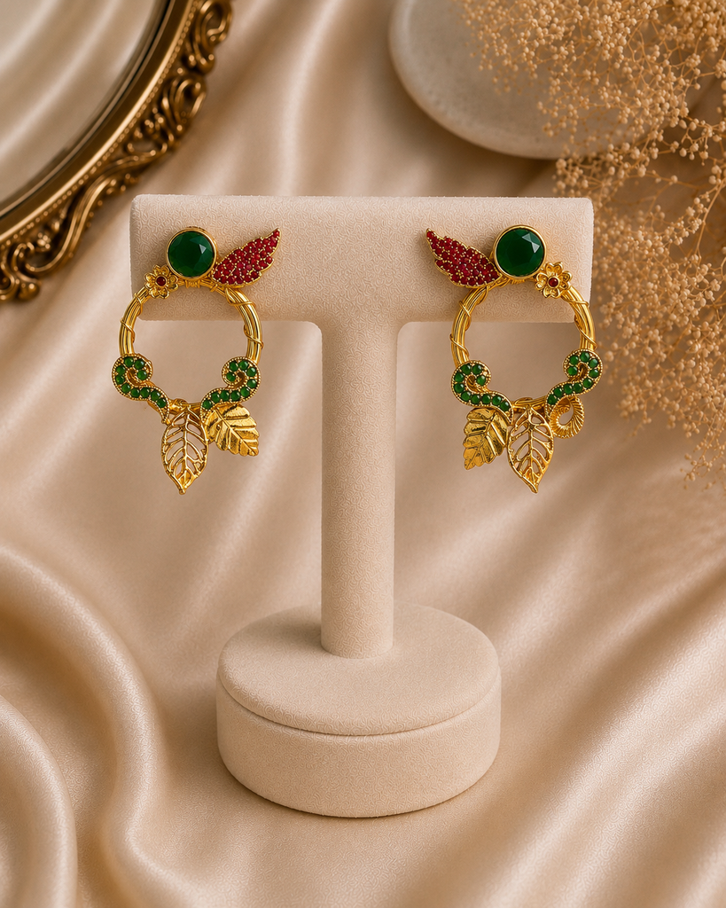 Emerald & Ruby Foliage Hoops