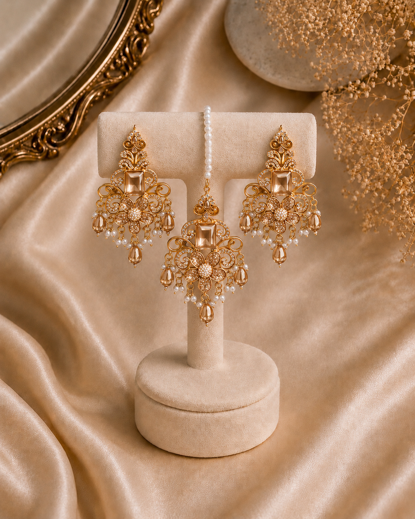 The Noor-e-Zar Statement Earrings & Maang Tikka Set