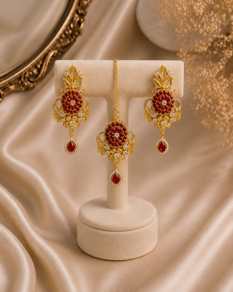 The Gul-e-Lal Earrings & Maang Tika Set