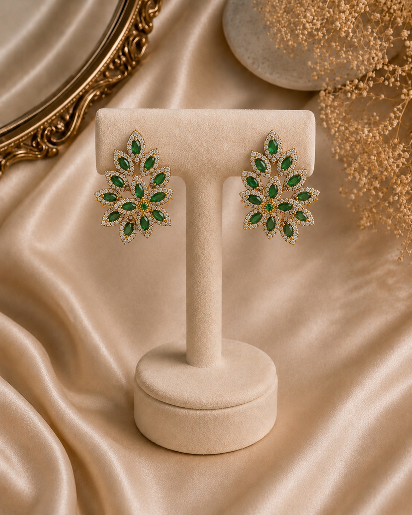 Emerald Blossom Crystal Stud Earrings