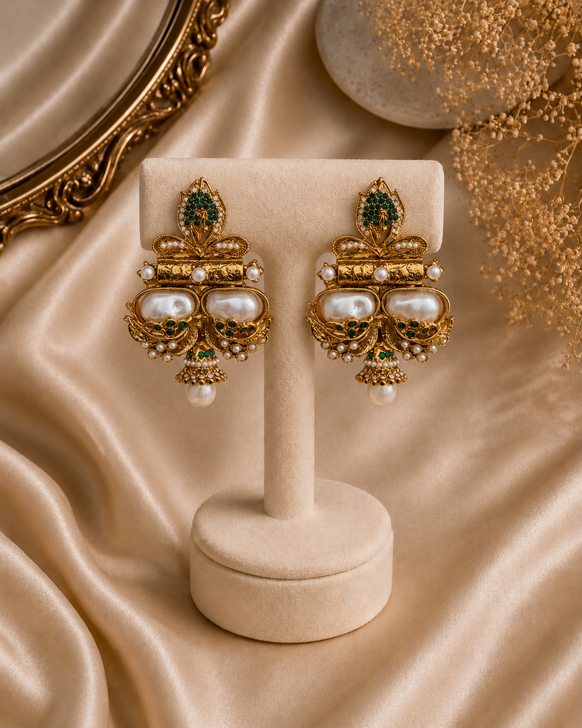 Royal Emerald Pearl Heritage Earrings